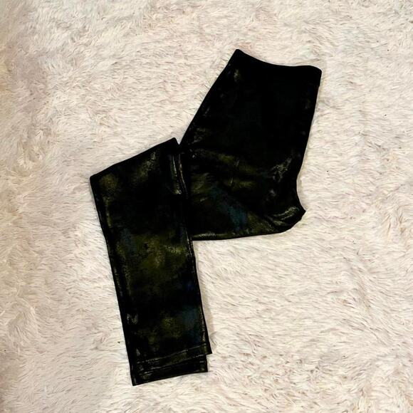 HUE Pants - Black Gold Faux Leather Grunge Glam Edgy Punk‎ Gritty Witchy Statement Leggings